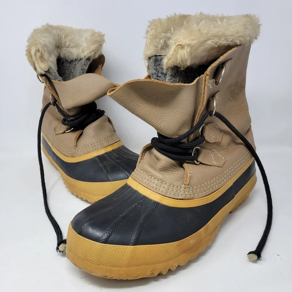 Sorel‎ Manitou Vintage Made in Canada Winter Boots Womens 10 Tan Leather Rubber